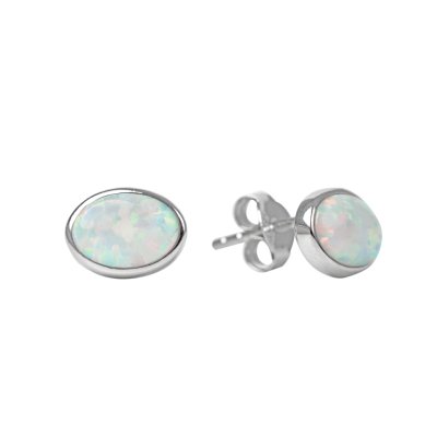Sterling Silver Synthetic White Opal Stud Earrings