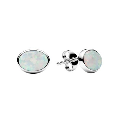 Sterling Silver Synthetic White Opal Stud Earrings