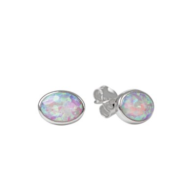 Sterling Silver Synthetic Pink Opal Stud Earrings