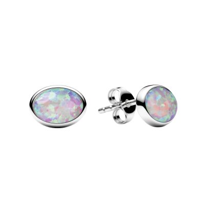 Sterling Silver Synthetic Pink Opal Stud Earrings