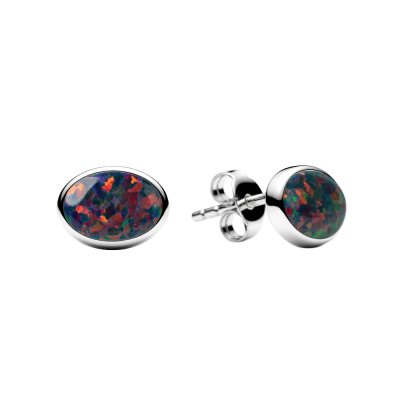 Sterling Silver Synthetic Black Opal Earrings