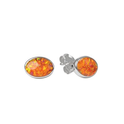 Sterling Silver Synthetic Orange Opal Earrings