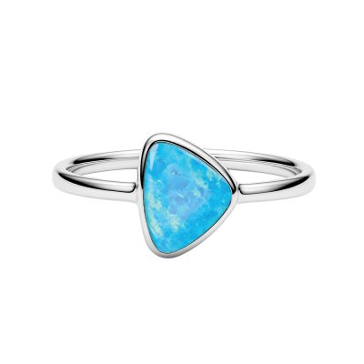 Sterling Silver Synthetic Light  Blue Opal Ring