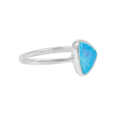 Sterling Silver Synthetic Light  Blue Opal Ring