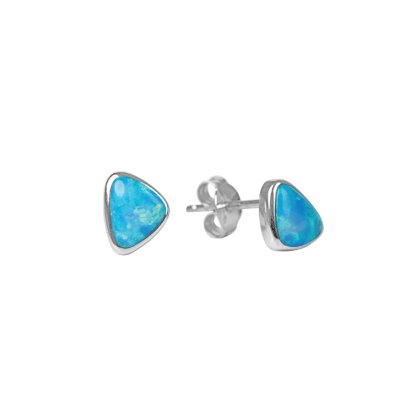 Sterling Silver Synthetic Light Blue Opal Stud Earrings