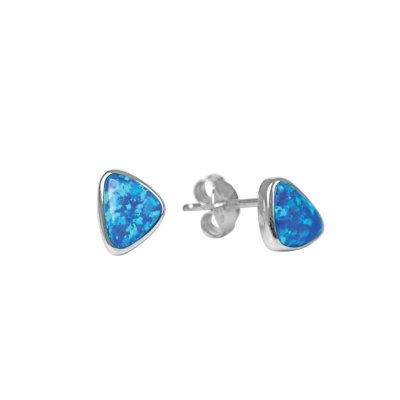 Sterling Silver Synthetic Blue Opal Stud Earrings