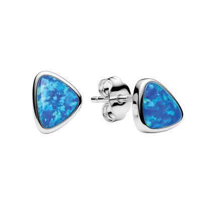 Sterling Silver Synthetic Blue Opal Stud Earrings