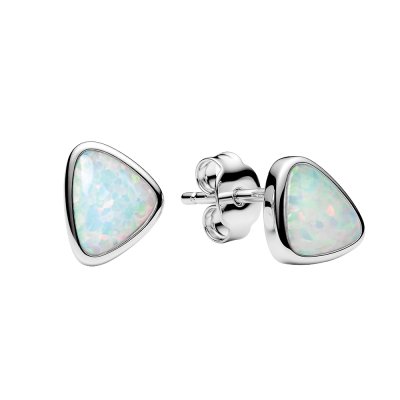 Sterling Silver Synthetic White Opal Stud Earrings