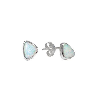 Sterling Silver Synthetic White Opal Stud Earrings