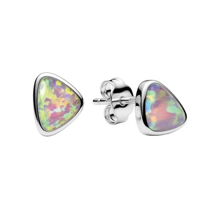 Sterling Silver Synthetic Pink Opal Stud Earrings