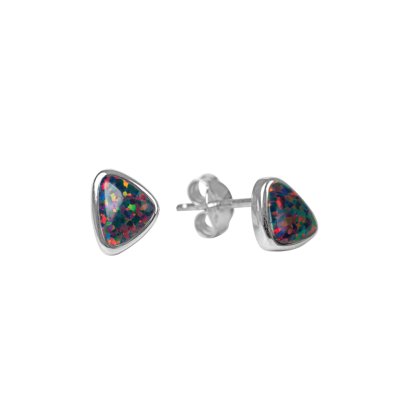 Sterling Silver Synthetic Black Opal Earrings