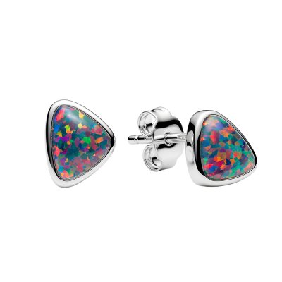 Sterling Silver Synthetic Black Opal Earrings