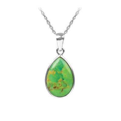 Sterling Silver Green Turquoise Pendant With Chain 18 Inches