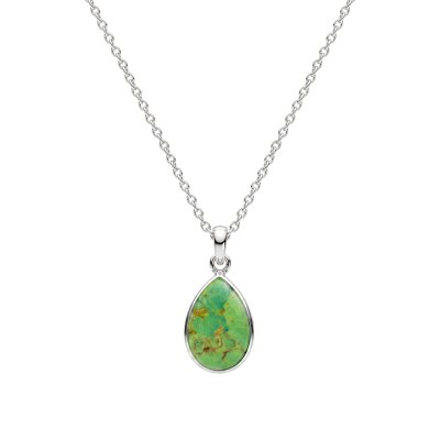 Sterling Silver Green Turquoise Pendant With Chain 18 Inches