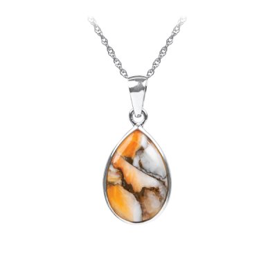 Sterling Silver Orange Spiny Oyster Shell Pendant With Chain 18 Inches