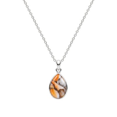 Sterling Silver Orange Spiny Oyster Shell Pendant With Chain 18 Inches