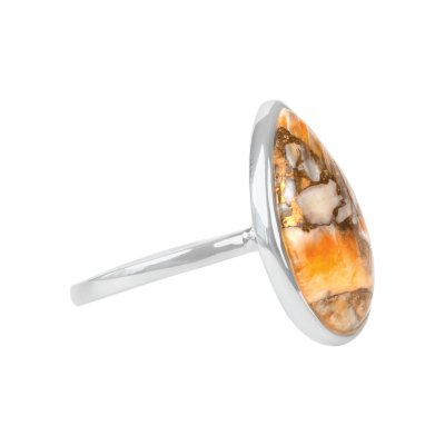 Sterling Silver Orange Spiny Oyster Shell Solitaire Ring