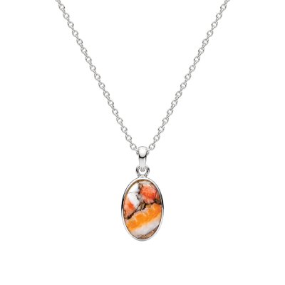 Sterling Silver Orange Spiny Oyster Shell Pendant With Chain 18 Inches