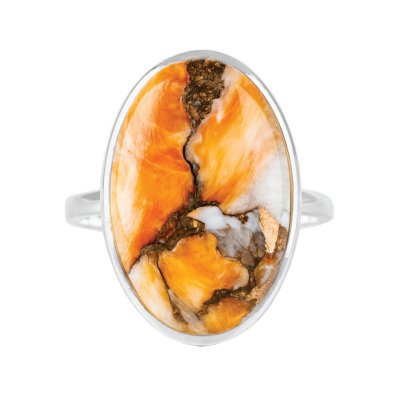 Sterling Silver Orange Spiny Oyster Shell Solitaire Ring