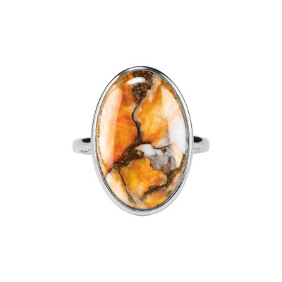 Sterling Silver Orange Spiny Oyster Shell Solitaire Ring