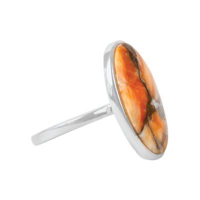 Sterling Silver Orange Spiny Oyster Shell Solitaire Ring