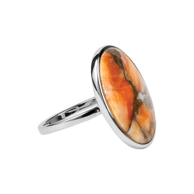 Sterling Silver Orange Spiny Oyster Shell Solitaire Ring