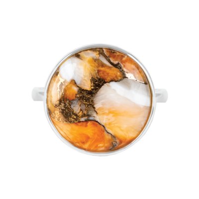 Sterling Silver Orange Spiny Oyster Shell Solitaire Ring