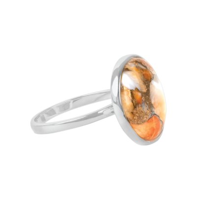 Sterling Silver Orange Spiny Oyster Shell Solitaire Ring