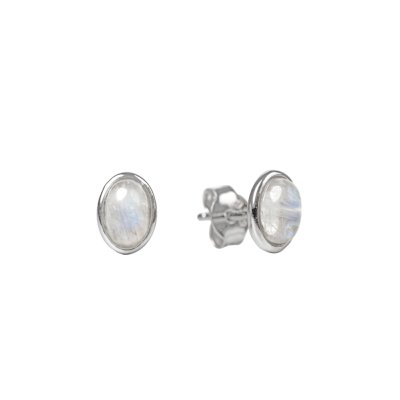 Sterling Silver Rainbow Moonstone Stud Earrings