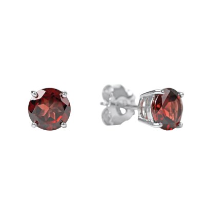 Sterling Silver Red Garnet Stud Earrings