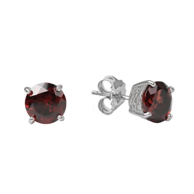 Sterling Silver Red Garnet Stud Earrings