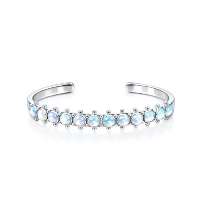 Sterling Silver Rainbow Moonstone Cuff Bangle