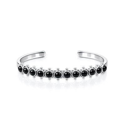 Sterling Silver Black Onyx Cuff Bangle