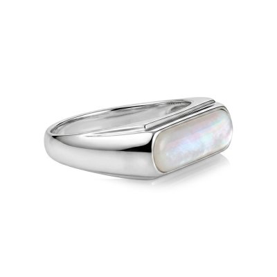 Sterling Silver White Mother Of Pearl Signet Ring