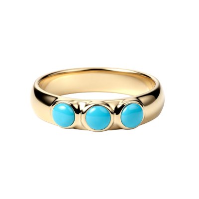 Sterling Silver Blue Sleeping Beauty Turquoise Ring Over 18K Yellow Gold Plated