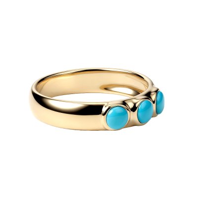 Sterling Silver Blue Sleeping Beauty Turquoise Ring Over 18K Yellow Gold Plated