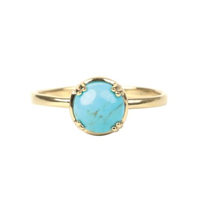 Sterling Silver Blue Kingman Turquoise Ring Over 18K Yellow Gold Plate