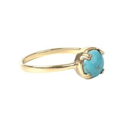 Sterling Silver Blue Kingman Turquoise Ring Over 18K Yellow Gold Plate