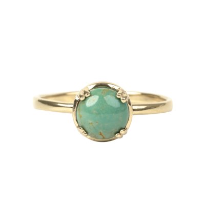 Sterling Silver Green Kingman Turquoise Ring Over 18K Yellow Gold Plated