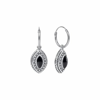 Sterling Silver Black Onyx Hoop Earrings