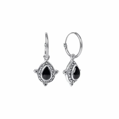 Sterling Silver Black Onyx Boho Hoop Earrings