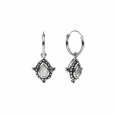 Sterling Silver Rainbow Moonstone Boho Hoop Earrings
