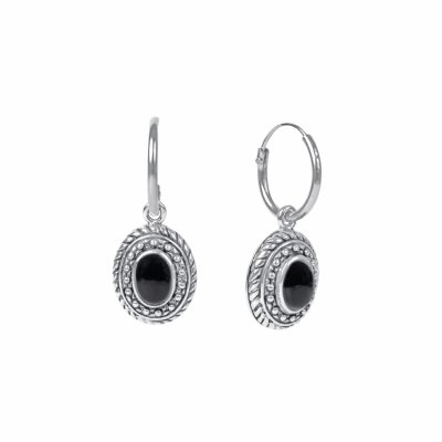 Sterling Silver Black Onyx Hoop Earrings