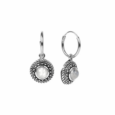 Sterling Silver Rainbow Moonstone Hoop Earrings