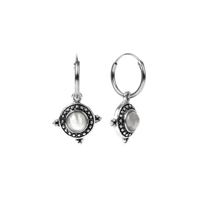 Sterling Silver Rainbow Moonstone Hoop Earrings