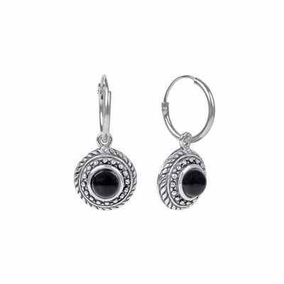 Sterling Silver Black Onyx Hoop Earrings
