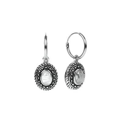 Sterling Silver Rainbow Moonstone Hoop Earrings