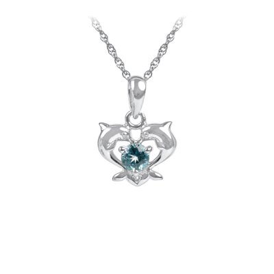 Sterling Silver Sky Blue Topaz Twin Dolphin Sky Blue Topaz With Chain 18 Inches