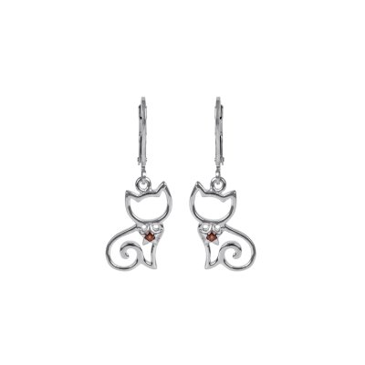 Sterling Silver Garnet Cat Earrings