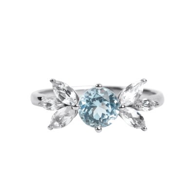 Sterling Silver Sky Blue Topaz and White Topaz Ring